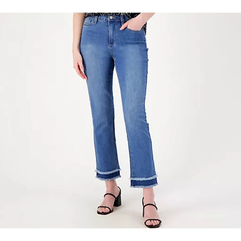 Susan Graver Straight Leg Jeans Women 16P Blue Excellent Double Frayed Hem Denim